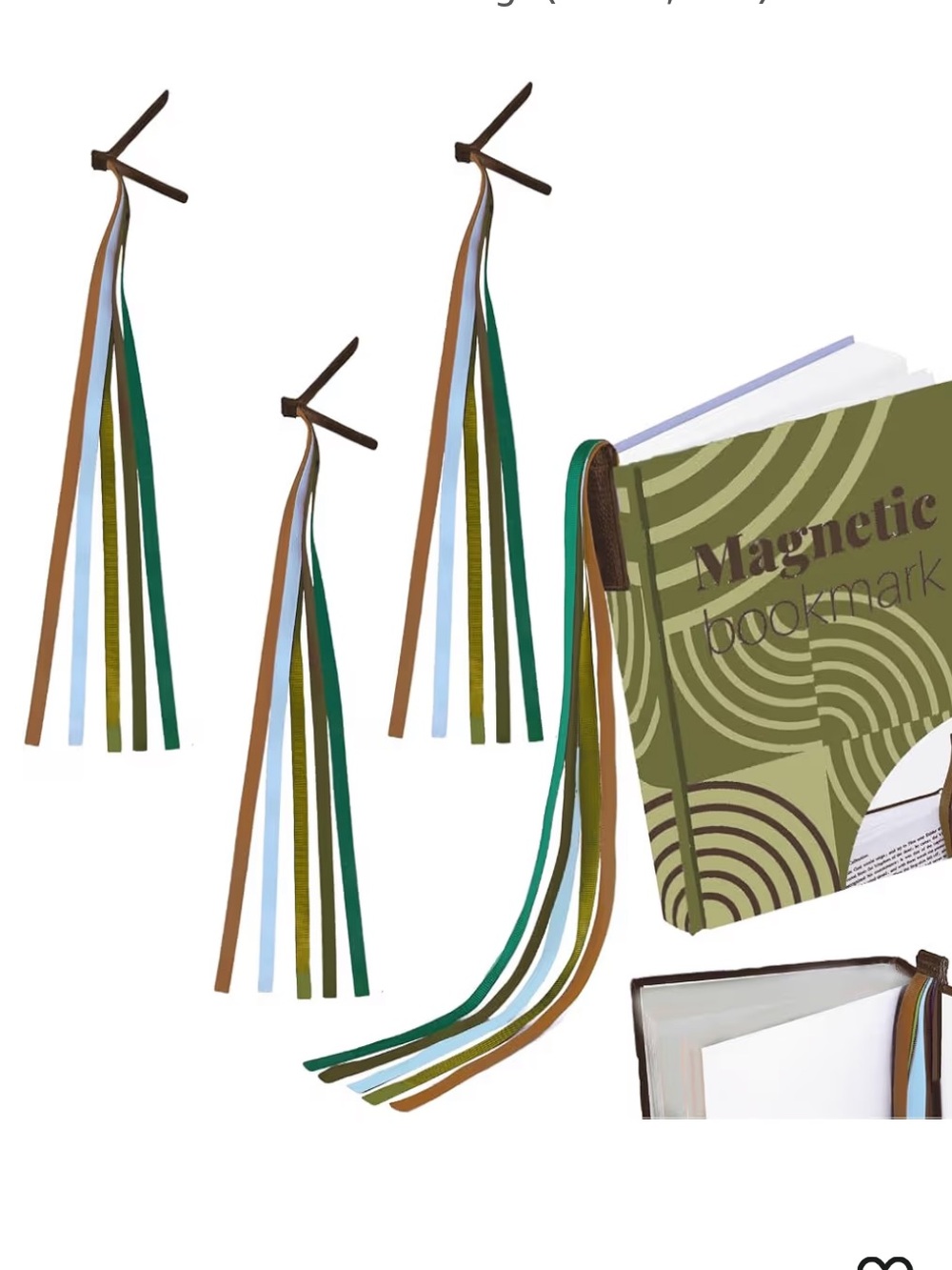 Magnetic Ribbon Tassel Bookmark - Green/Brown/Blue/Gold - Multipack